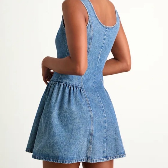 NWT Lulus Denim Fit & Flare Mini Dress – Size Small | Button Front, A-Line - Picture 5 of 6